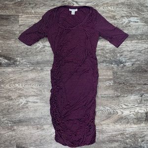 Medium Motherhood Maternity Blue/Pink Stripe Midi Maternity Dress